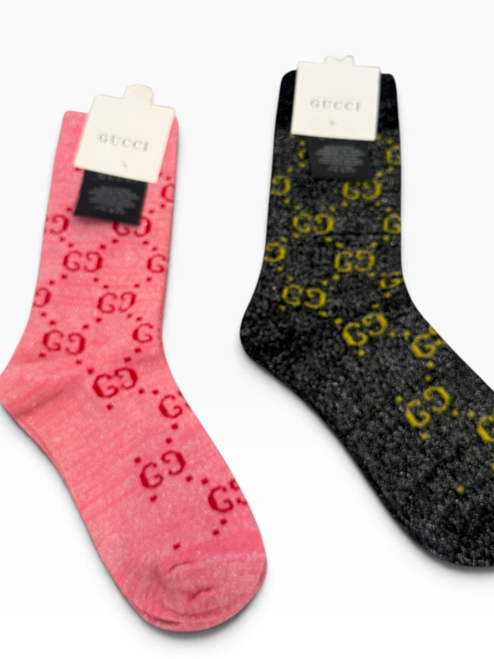 2 Pair Gucci Outlet GG Monogram Crew Socks — 2 Pink Pair
